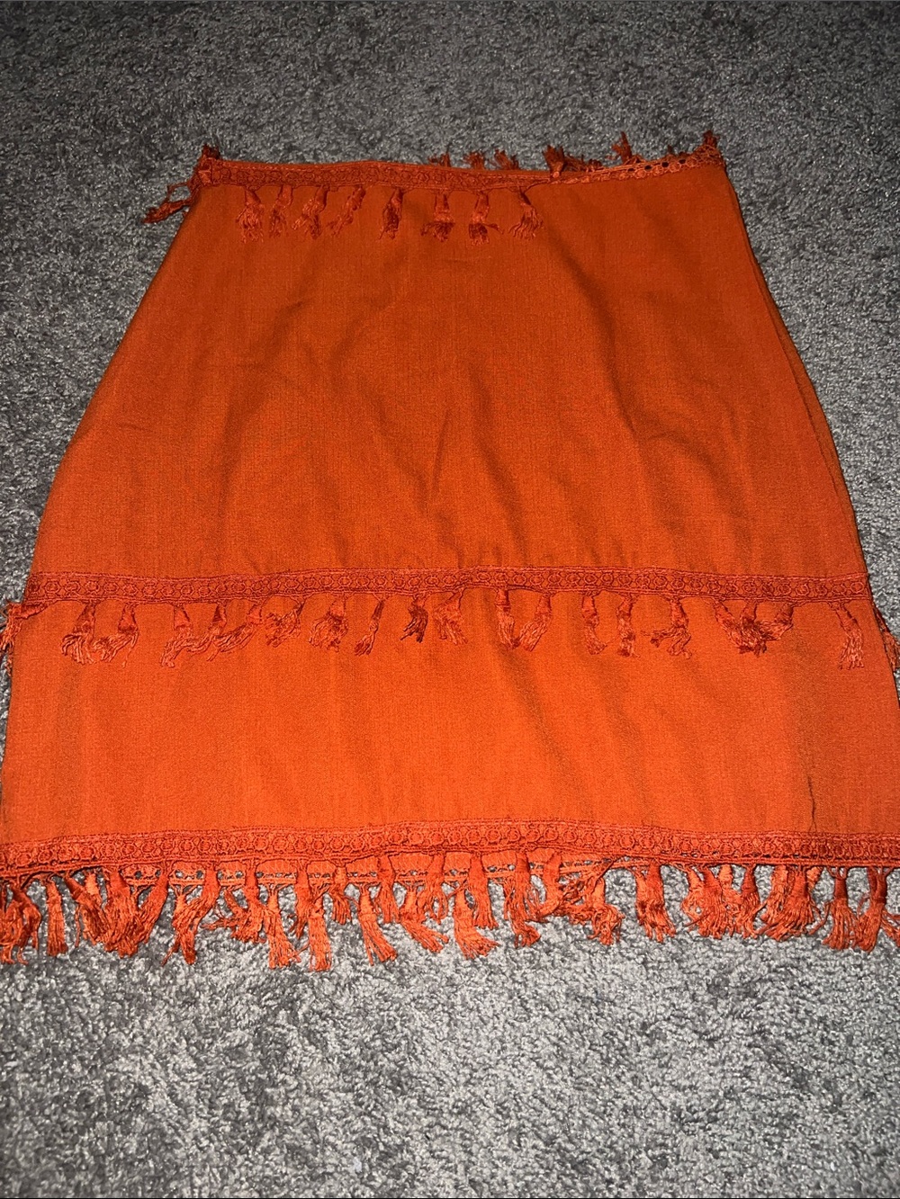 Orange Fringe Mini Skirt